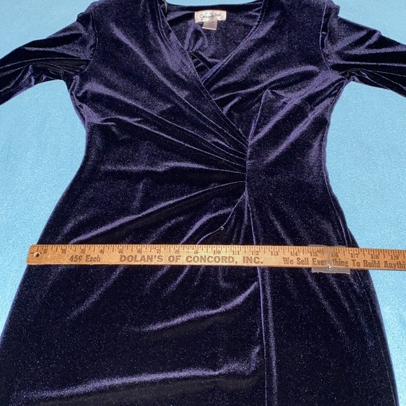 CONNECTED velvet vintage long sleeve faux wrap rutched midnight blue NEW size 8 - Picture 8 of 11